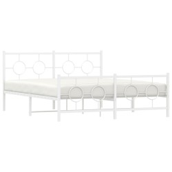 Cadre de lit métal sans matelas et pied de lit blanc 150x200 cm 