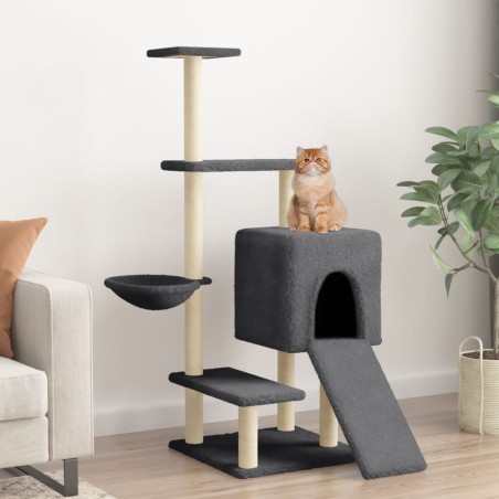 Arbre à chat avec griffoirs en sisal gris foncé 130,5 cm 