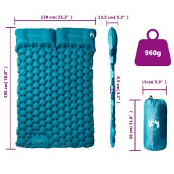 Matelas de camping autogonflant avec oreillers 2 personnes bleu 