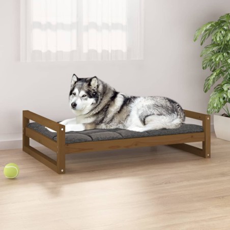 Lit pour chien Marron miel 105,5x75,5x28 cm Bois de pin solide 
