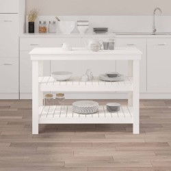 Banc de travail Blanc 110,5x50x80 cm Bois de pin massif 