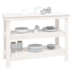 Banc de travail Blanc 110,5x50x80 cm Bois de pin massif 
