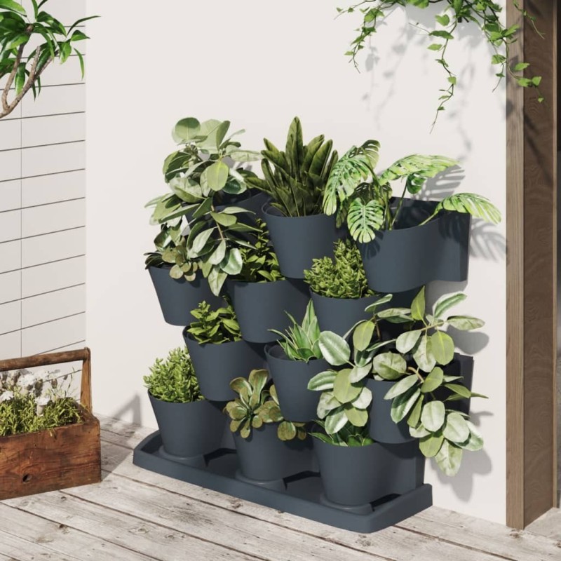 Ensemble de jardinières verticales 12 pcs Anthracite PP 