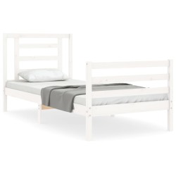 Cadre de lit sans matelas blanc bois massif 