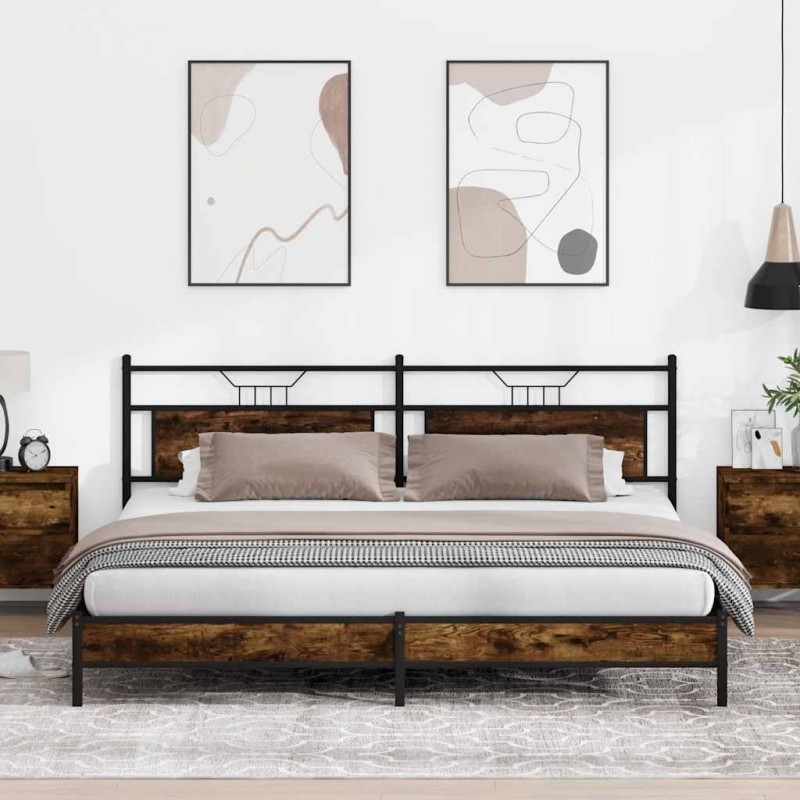 Cadre de lit en métal sans matelas chêne fumé 200x200 cm 