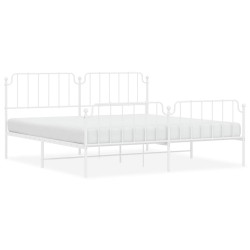 Cadre de lit métal sans matelas et pied de lit blanc 193x203 cm 
