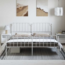 Cadre de lit métal sans matelas et pied de lit blanc 193x203 cm 