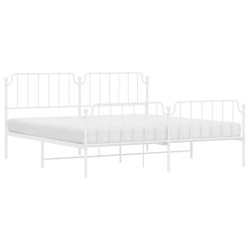 Cadre de lit métal sans matelas et pied de lit blanc 193x203 cm 