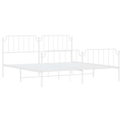 Cadre de lit métal sans matelas et pied de lit blanc 193x203 cm 