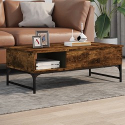 Table basse chêne fumé 100x50x35 cm bois d'ingénierie et métal 
