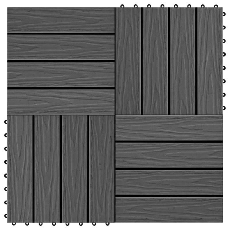 Carreau de terrasse en relief 11 pcs WPC 30x30 cm 1 m² Noir 