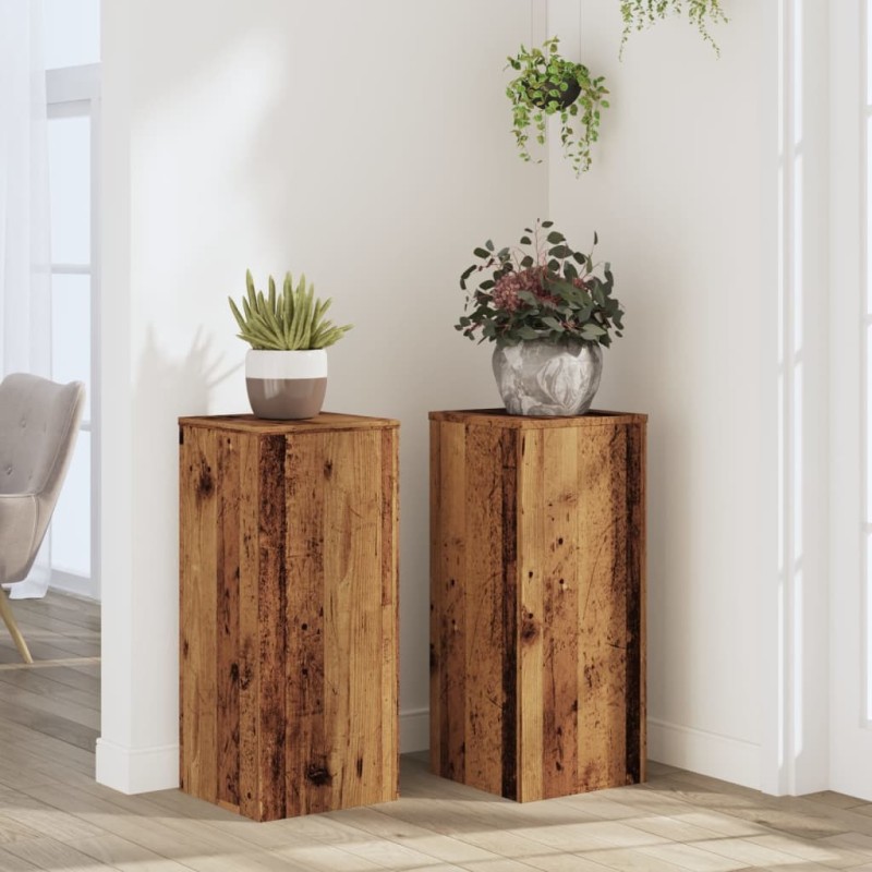 Supports pour plantes 2 pcs vieux bois bois d'ingénierie Supports pour plantes 2 pcs vieux bois bois d'ingénierie