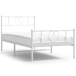 Cadre de lit métal sans matelas et pied de lit blanc 100x190 cm 