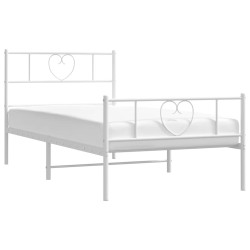Cadre de lit métal sans matelas et pied de lit blanc 100x190 cm 