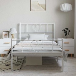 Cadre de lit métal sans matelas et pied de lit blanc 100x190 cm 
