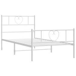 Cadre de lit métal sans matelas et pied de lit blanc 100x190 cm 