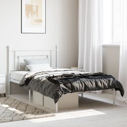 Cadre de lit métal sans matelas et tête de lit blanc 107x203 cm 