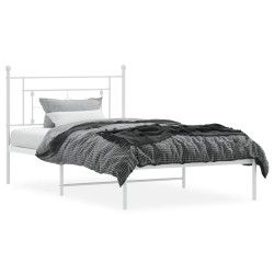 Cadre de lit métal sans matelas et tête de lit blanc 107x203 cm 