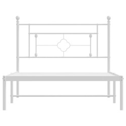 Cadre de lit métal sans matelas et tête de lit blanc 107x203 cm 