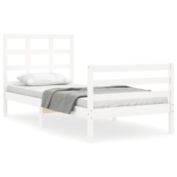 Cadre de lit sans matelas blanc bois massif 