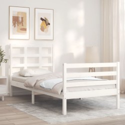Cadre de lit sans matelas blanc bois massif 