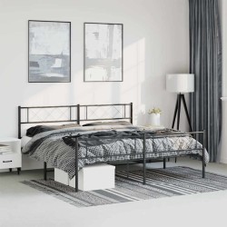 Cadre de lit métal sans matelas avec pied de lit noir 183x213cm 