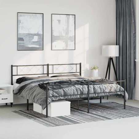 Cadre de lit métal sans matelas avec pied de lit noir 183x213cm 
