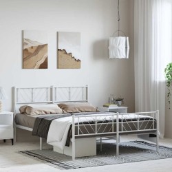 Cadre de lit métal sans matelas et pied de lit blanc 150x200 cm 