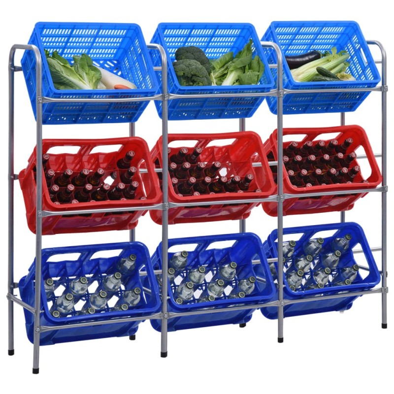 Étagère de rangement pour 9 caisses Argenté 145x33x116 cm Acier Étagère de rangement pour 9 caisses Argenté 145x33x116 cm Acier
