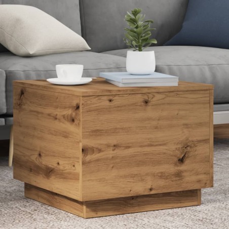 Table basse avec lumières LED chêne artisanal 50x50x40 cm 