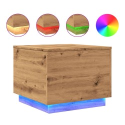 Table basse avec lumières LED chêne artisanal 50x50x40 cm 