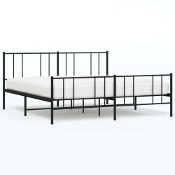Cadre de lit métal sans matelas avec pied de lit noir 183x213cm 