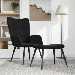 Chaise de relaxation avec tabouret Noir Velours 