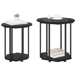 Table d'appoint2 pièces Bois d'ingénierie chêne noir et métal 