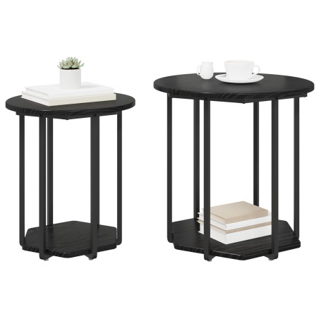 Table d'appoint2 pièces Bois d'ingénierie chêne noir et métal 