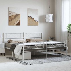 Cadre de lit métal sans matelas et pied de lit blanc 183x213 cm 