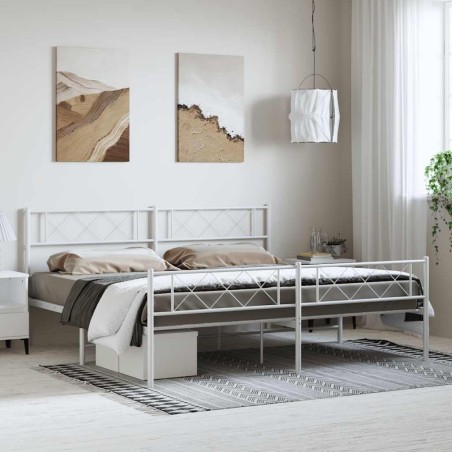 Cadre de lit métal sans matelas et pied de lit blanc 183x213 cm 