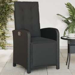 Chaise inclinable de jardin et repose-pied noir résine tressée 
