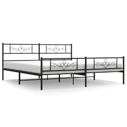Cadre de lit métal sans matelas avec pied de lit noir 193x203cm 