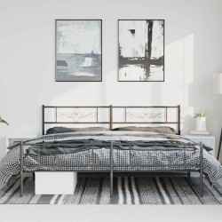Cadre de lit métal sans matelas avec pied de lit noir 193x203cm 