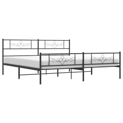 Cadre de lit métal sans matelas avec pied de lit noir 193x203cm 