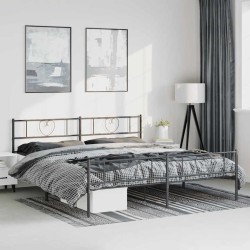 Cadre de lit métal sans matelas avec pied de lit noir 183x213cm 
