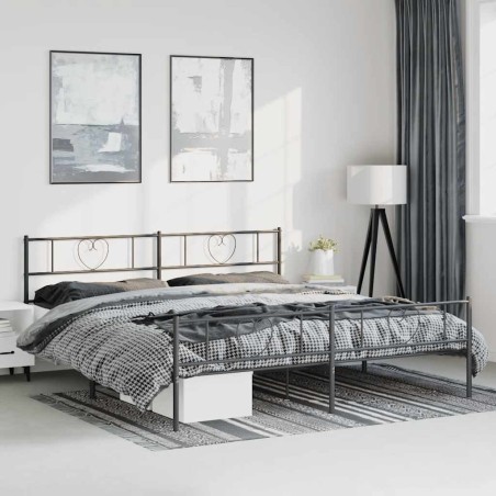 Cadre de lit métal sans matelas avec pied de lit noir 183x213cm 