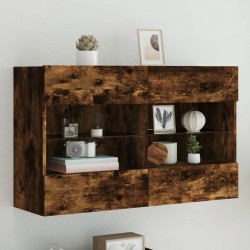 Meuble TV mural avec lumières LED chêne fumé 98,5x30x60,5 cm 
