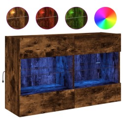 Meuble TV mural avec lumières LED chêne fumé 98,5x30x60,5 cm 