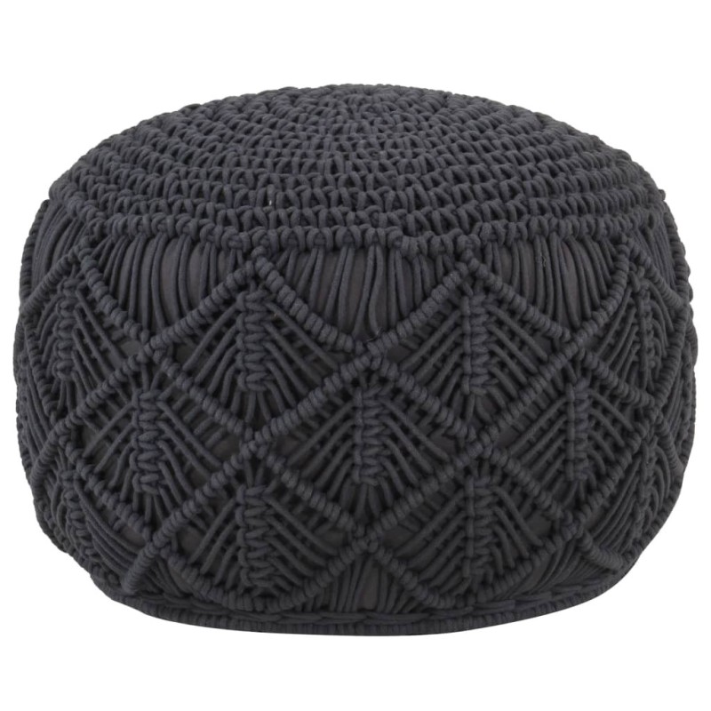 Pouf fait à la main en macramé Anthracite 45x30 cm Coton Pouf fait à la main en macramé Anthracite 45x30 cm Coton