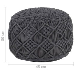 Pouf fait à la main en macramé Anthracite 45x30 cm Coton 