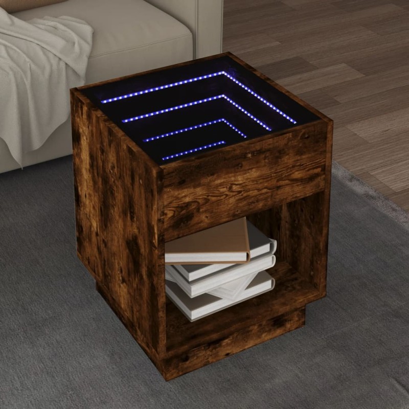 Table basse avec LED infini chêne fumé 40x40x50 cm 