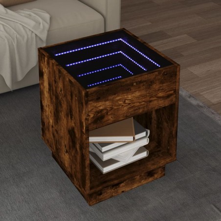 Table basse avec LED infini chêne fumé 40x40x50 cm 