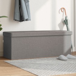 Banc de rangement pliable gris clair faux lin 